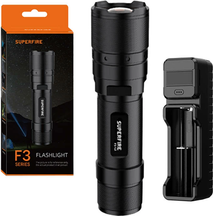 Elektrik dore Superfire F3-L2, 570 lumen, 2000mAh, i zi, me karikues USB
