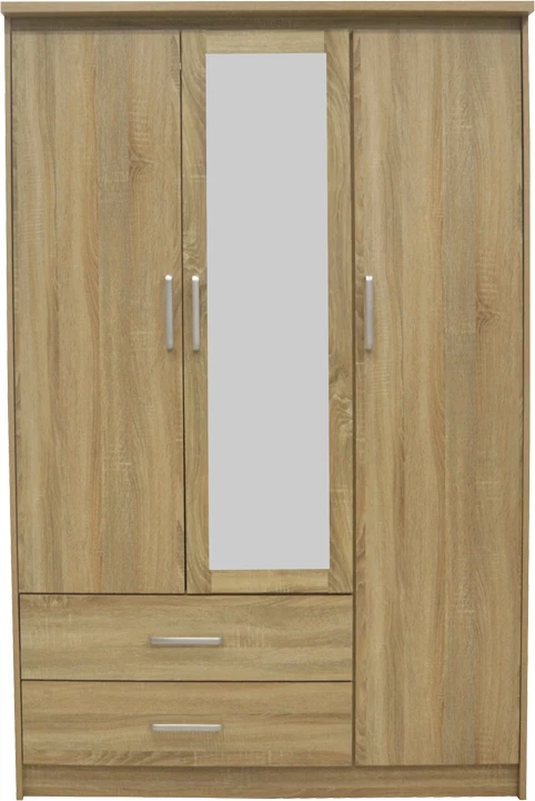 Dollap Olympus me 3 dyer dhe sirtarë+pasqyrë, ngjyrë lisi e çelët, 120x57x183