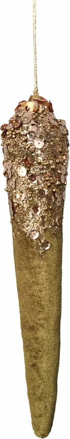 Stalaktit dekorativ për Krishtlindje, kadife, jeshile ulliri dhe ari, 5x5x26cm