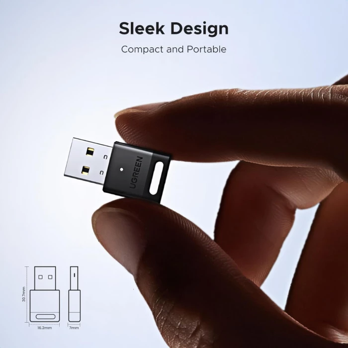 Adapter Bluetooth USB, UGREEN 45134, Bluetooth 5.4, deri 5 pajisje, i zi