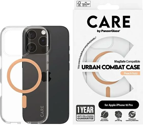 Mbështjellës PanzerGlass CARE Flagship Case për iPhone 16 Pro 6.3", MagSafe, portokalli