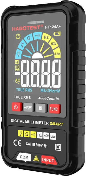 Multimetër digjital Habotest HT124A+, matje tensioni, rezistence, frekuence, NCV, i zi