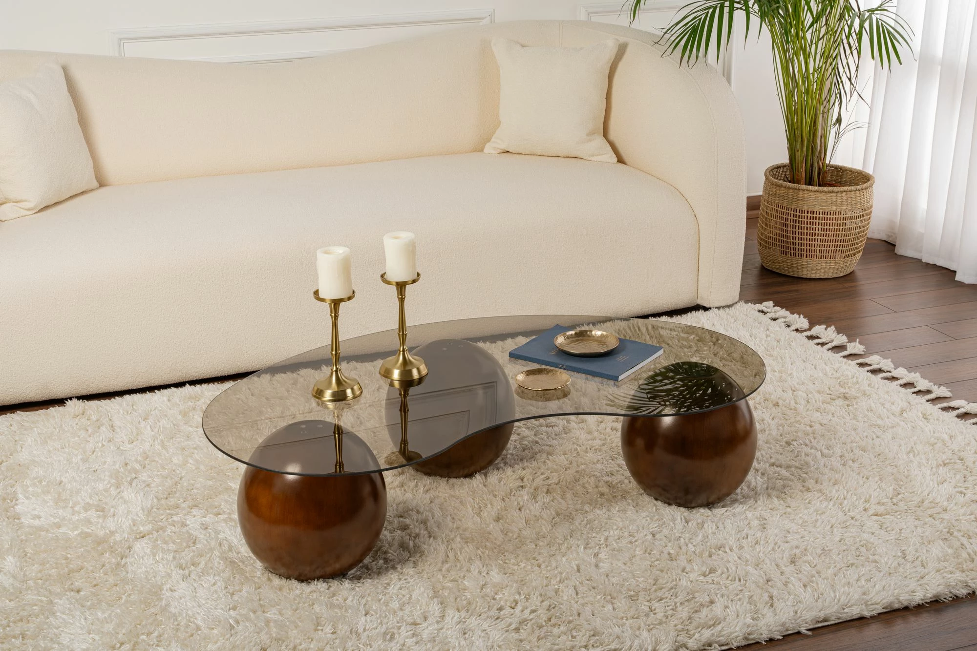 Tavolinë kafeje Skye Decor, sferë, ngjyrë arre dhe bronzi