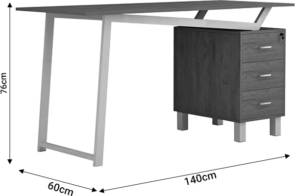 Tavolinë zyre me sirtarë, ngjyrë arre e zezë, Prosper, 140x60x76cm