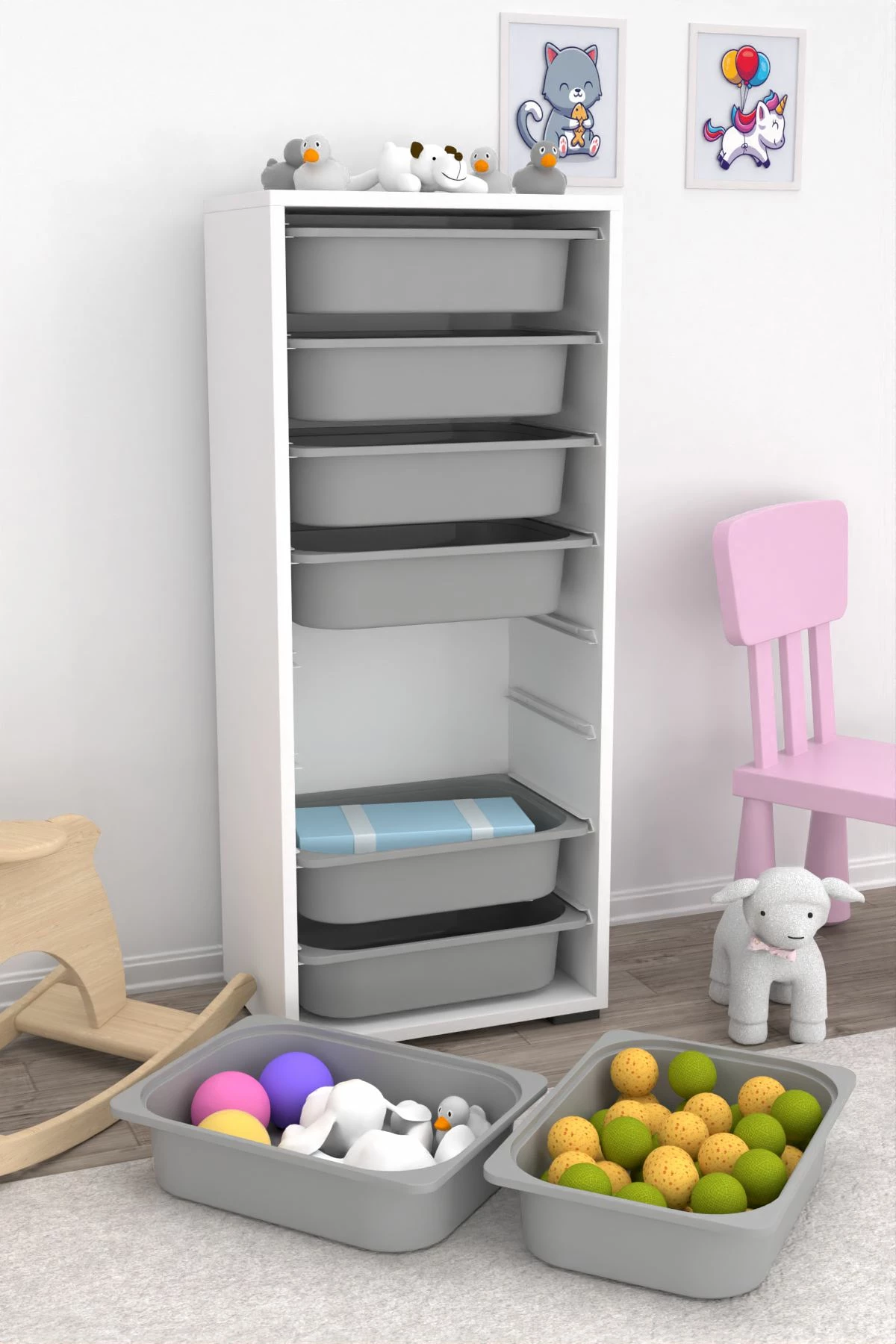 Dollap multifunksional Hanah Home, Cara 8N, i bardhë-gri