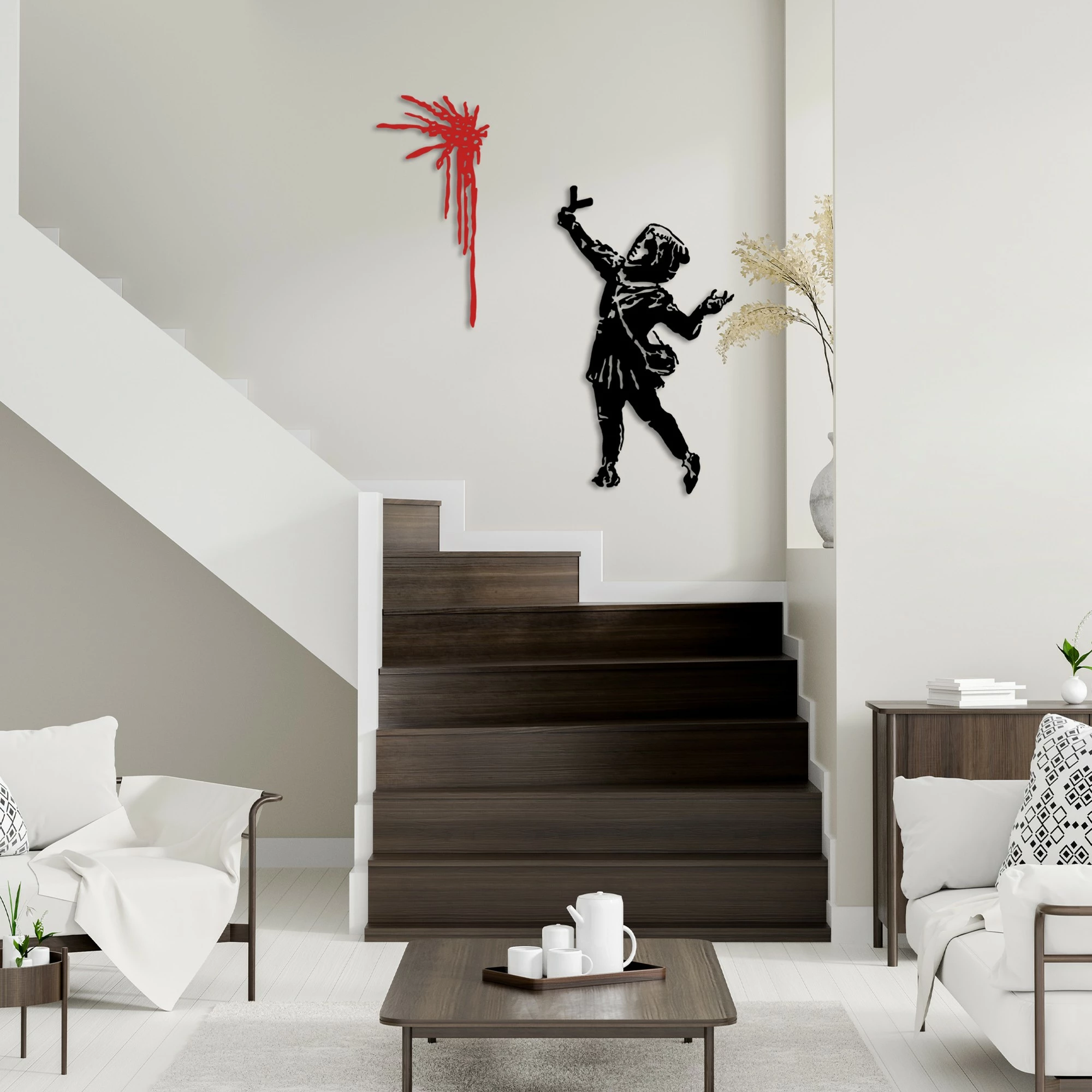 Aksesor dekorativ metalik për mur, Wallity Banksy Metal 09