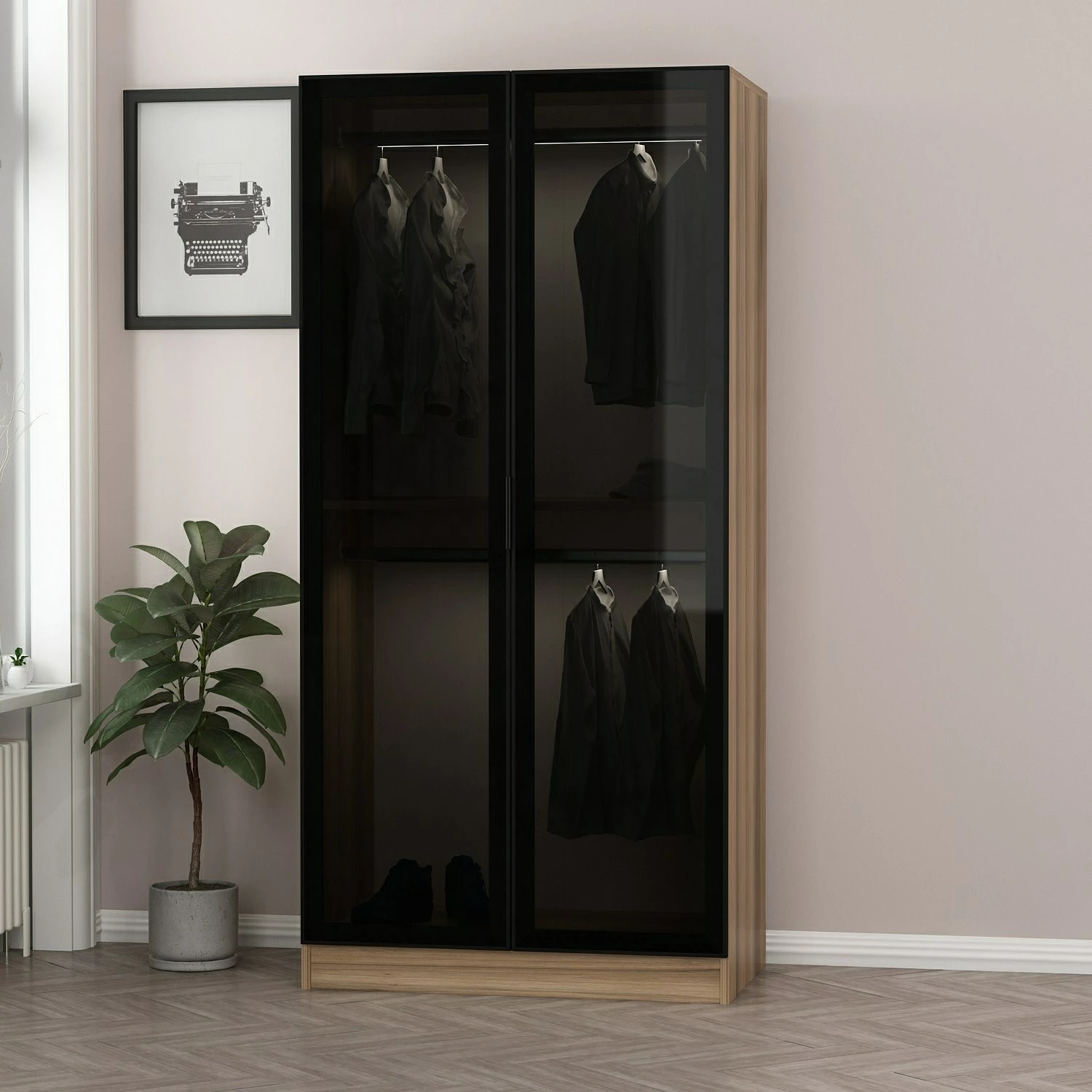 Dollap Hanah Home Kale me xham, ngjyrë gri e errët, 210cm