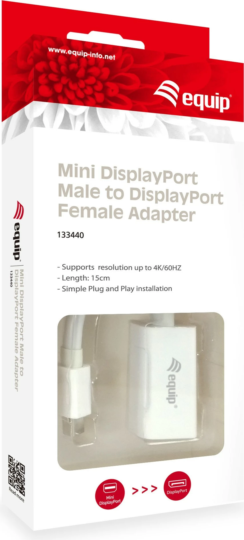 Adapter Mini DisplayPort në DisplayPort Equip, 0.15 m, i bardhë
