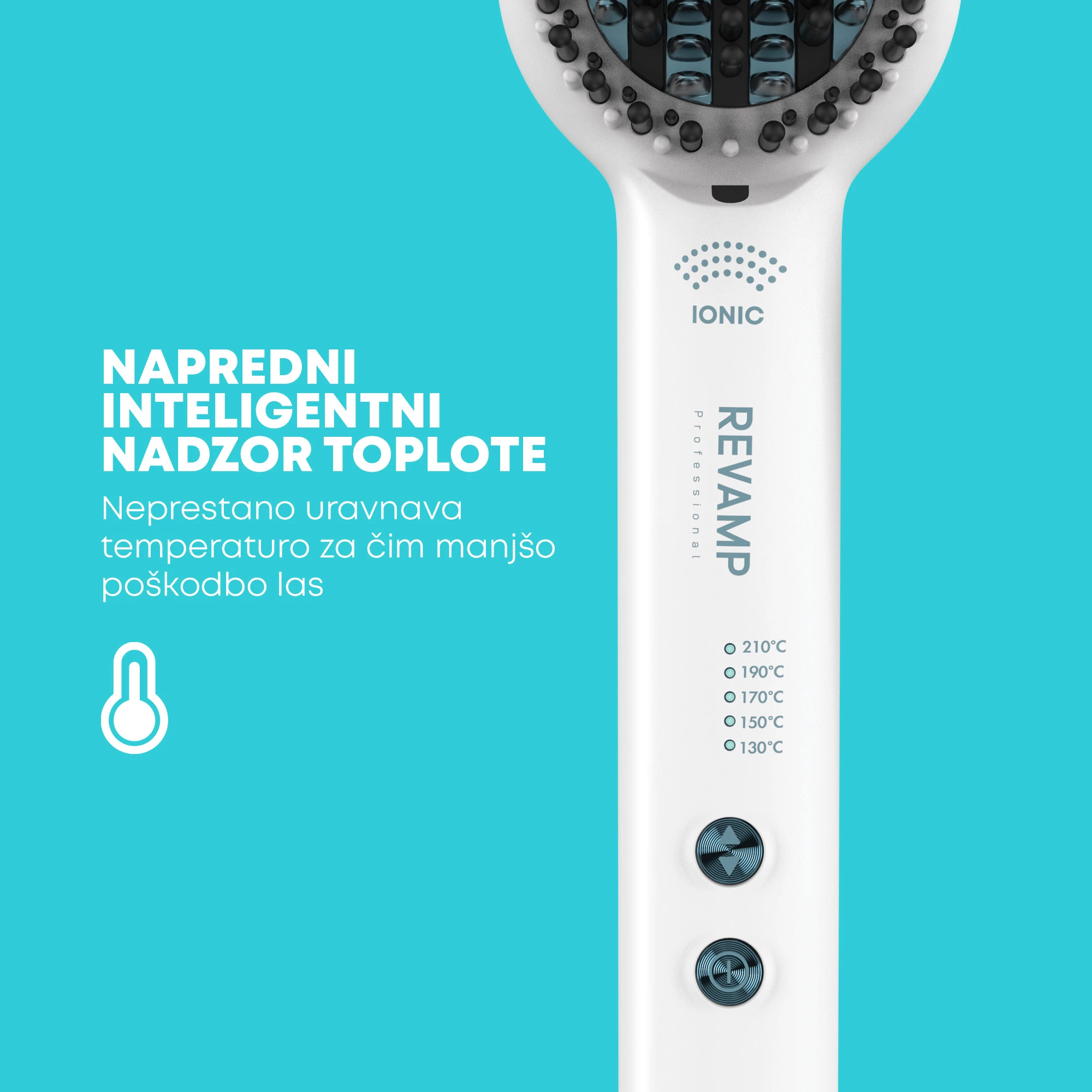 Furçë elektrike për drejtim flokësh Revamp Progloss Deepform BR-1850, 130–210°C, ionike, keramike, mat silikoni, e bardhë