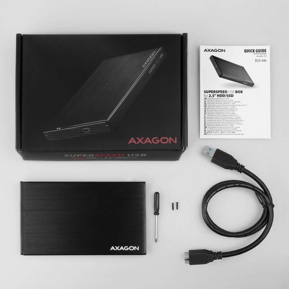 Kasë e jashtme AXAGON EE25-XA6 për disk 2.5", USB 3.2 Gen 1, Alumini, E zezë