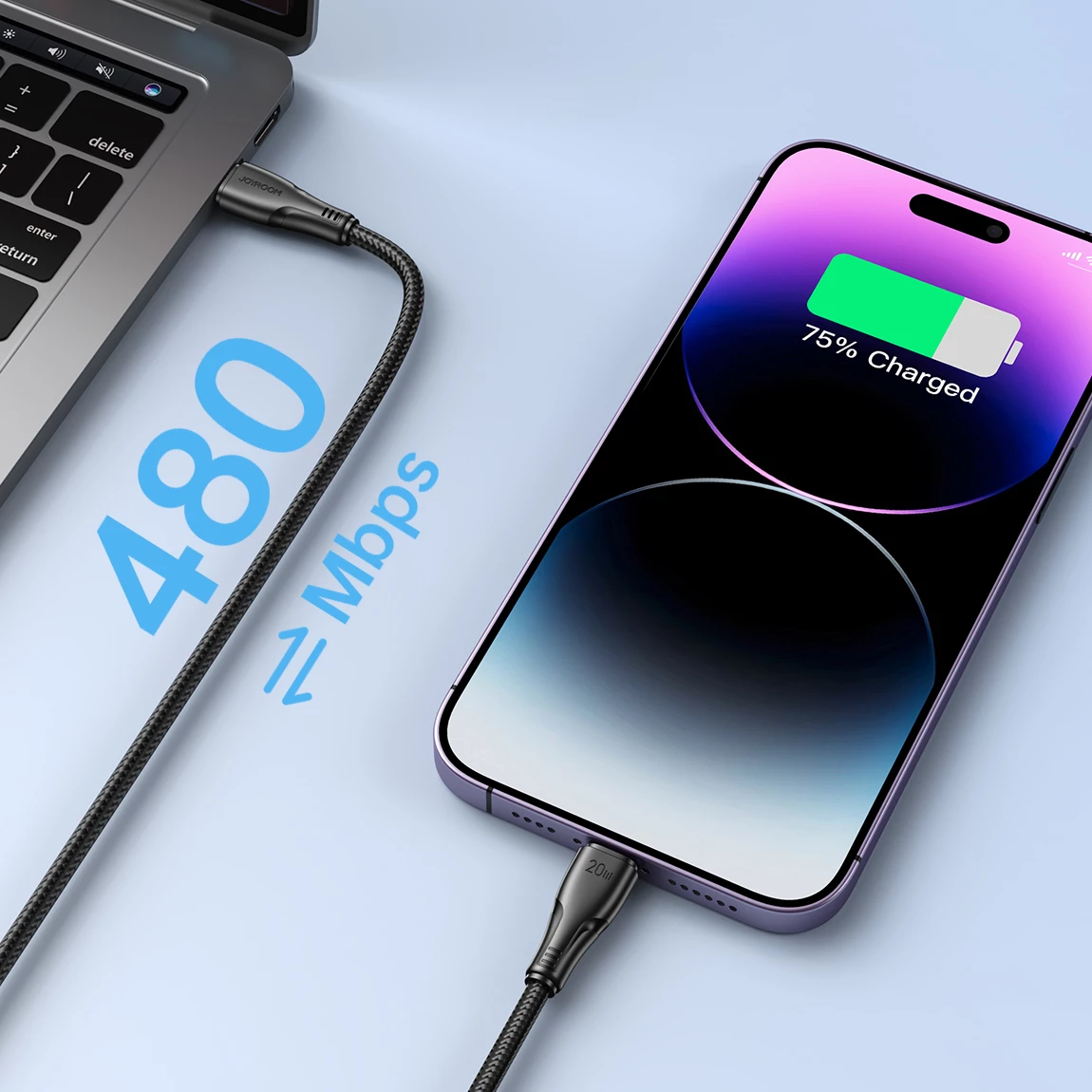 Kabllo USB-C në Lightning, Joyroom, Surpass Series A11 S-CL020A11B, 1.2 m, 20 W, USB 2.0 480 Mbps, gërshet najloni, e zezë