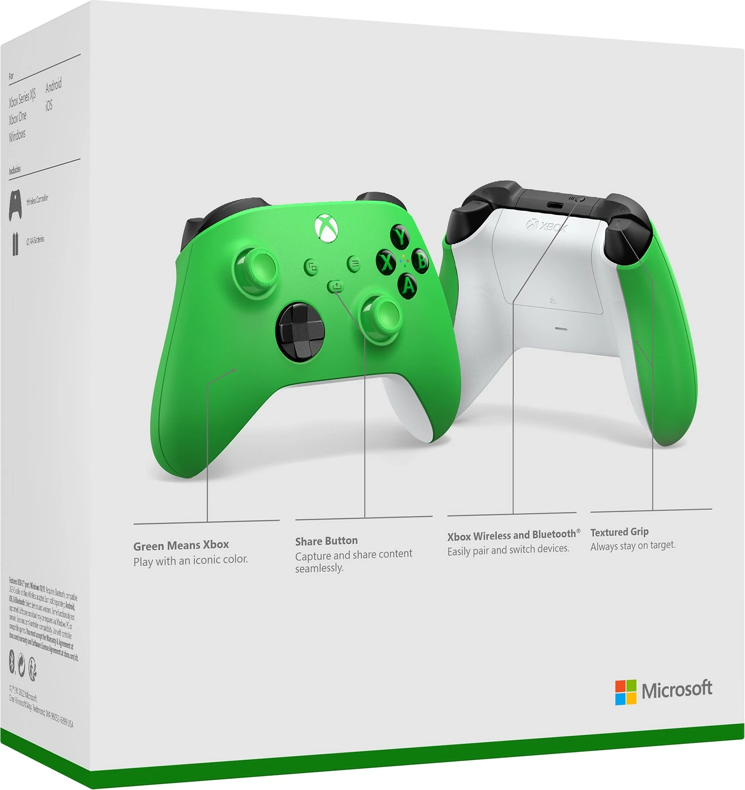 Gamepad Microsoft Xbox Wireless Controller, Android, PC, Xbox One, Xbox Series S, Xbox Series X, iOS, D-pad, Bluetooth/USB, Gjelbër