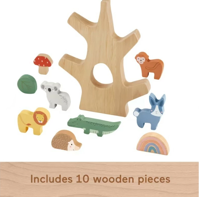 Lodër druri Fisher Price HXT87, pemë balancuese me 9 blloqe, për fëmijë, shumëngjyrëshe