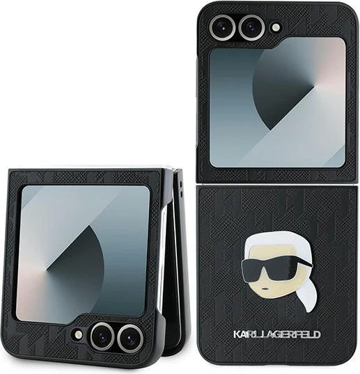 Mbështjellës Karl Lagerfeld Saffiano Monogram Head Pin për Samsung Galaxy Z Flip 6, i zi