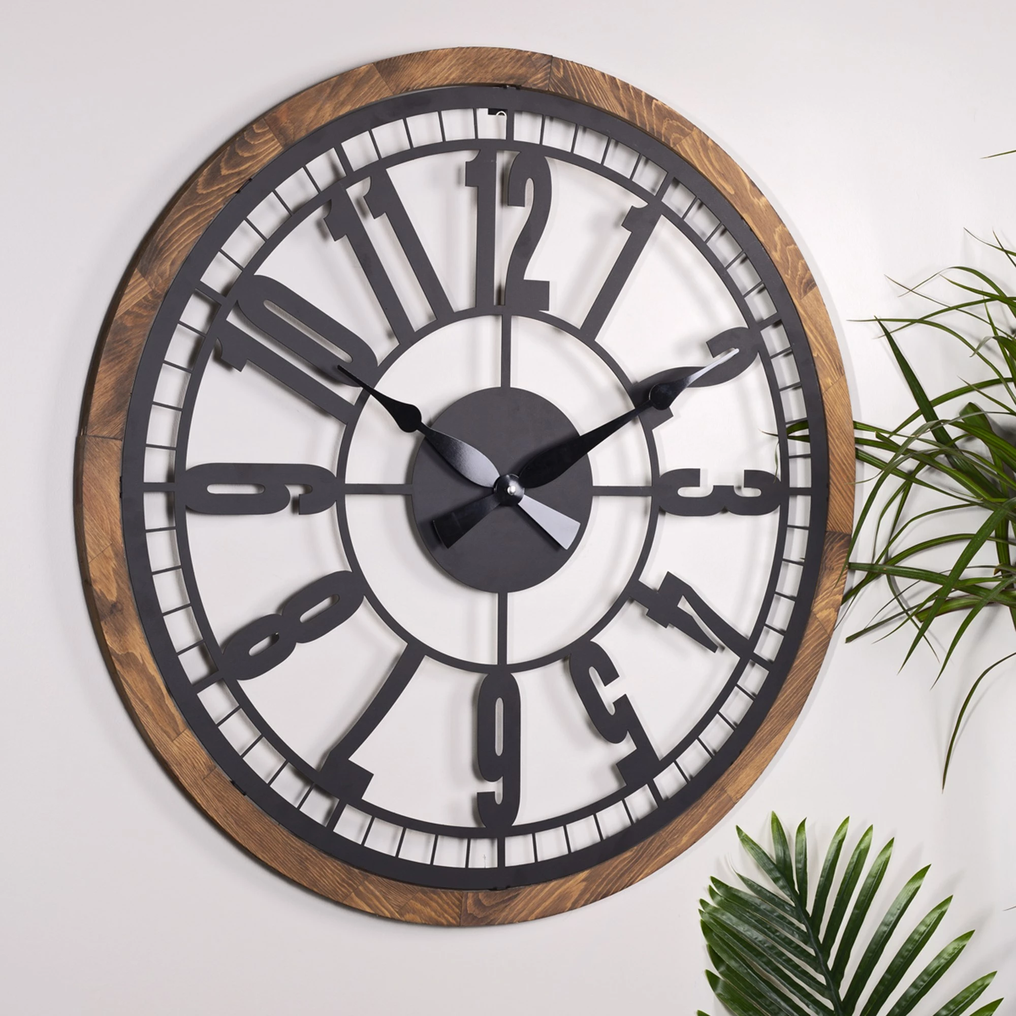 Orë muri dekorative Wallity, Bruno, metal i zi dhe lisi, 80cm