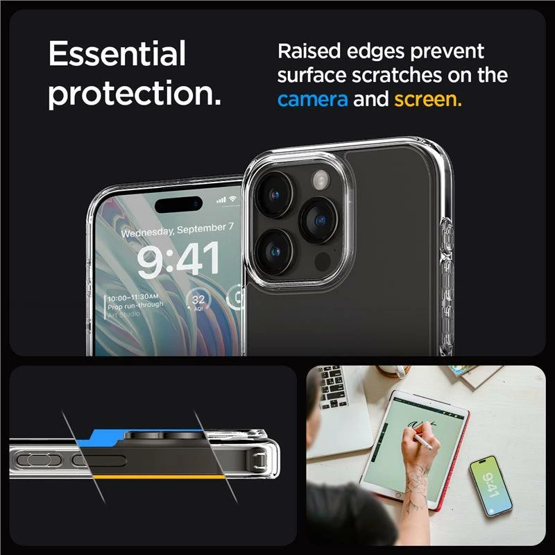 Mbështjellës Spigen Crystal Hybrid për iPhone 15 Pro, Transparent