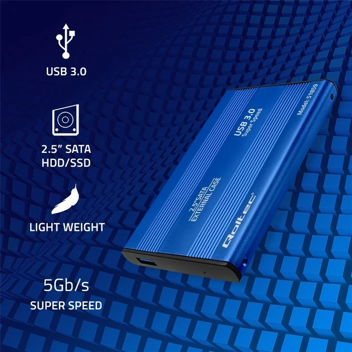 Kasë Qoltec 2.5" SATA3, USB 3.0, Model 51859, Kaltër