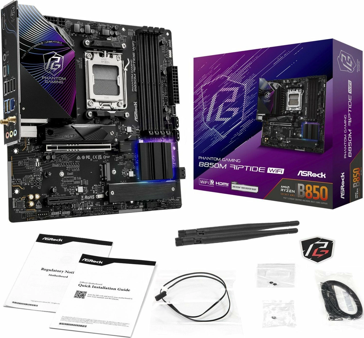 Pllakë amë ASRock B850M Riptide WiFi, Micro ATX, DDR5 deri 256GB, e zezë