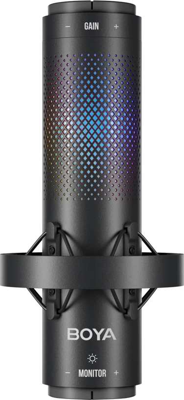 Mikrofon BOYA K9 me kabllo USB-C, 48 kHz 24-bit, RGB, me stendë tavoline dhe pop filter, i zi