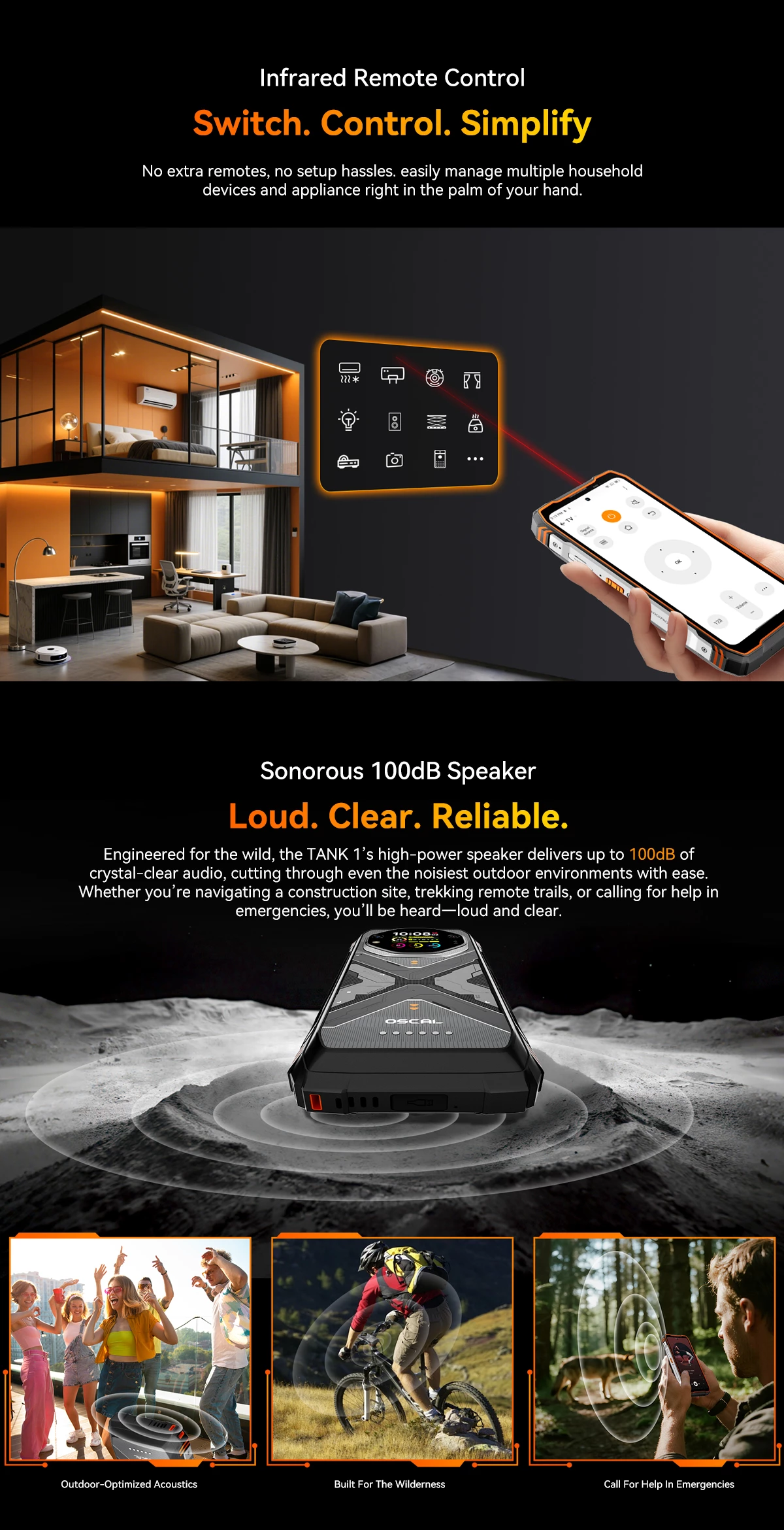 Celular rugged Oscal Tank 1 16GB RAM + 512GB 5G 20000mAh, i zi