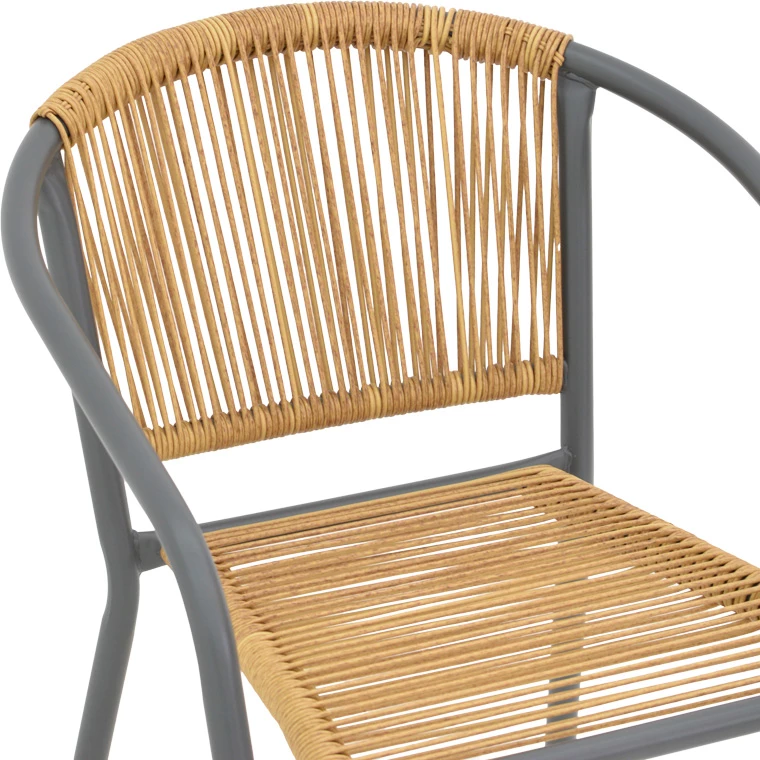 Karrige metalike e grumbullueshme, ngjyrë gri e errët dhe ratan natyral, 54x63x74cm