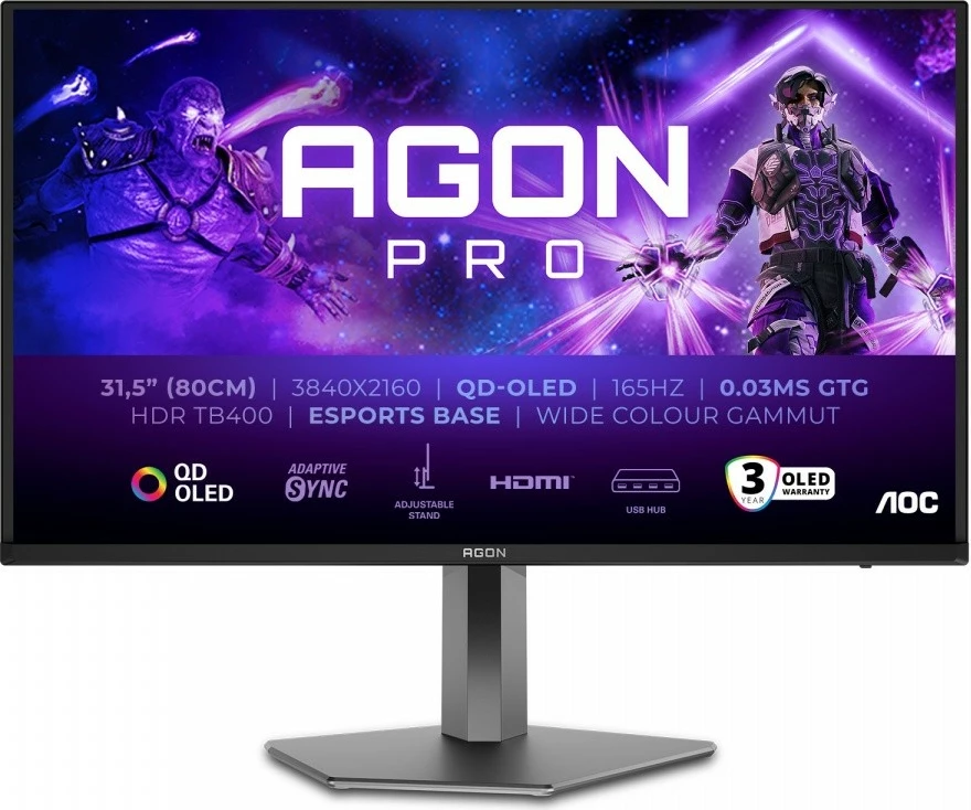 Monitor AOC AGON PRO AG326UD, 31.5", 4K QD-OLED, 165Hz, HDMI 2.1, E zezë/Gri