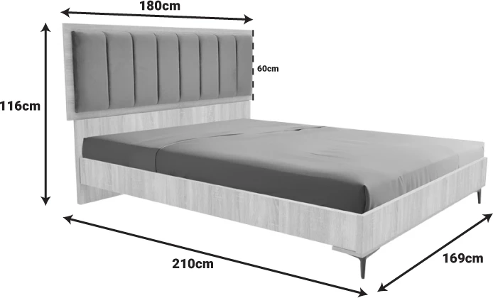 Krevat dopio Monacol, ngjyrë natyrale me gri të errët, 160x200cm