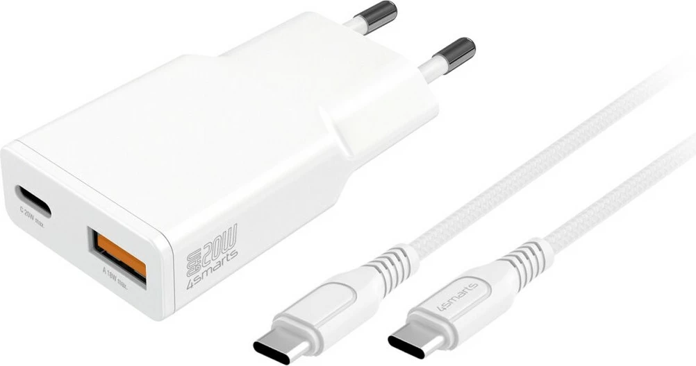 Karikues universal 4smarts 541509, 20W, 1.5m, Type-C në Type-C, i bardhë