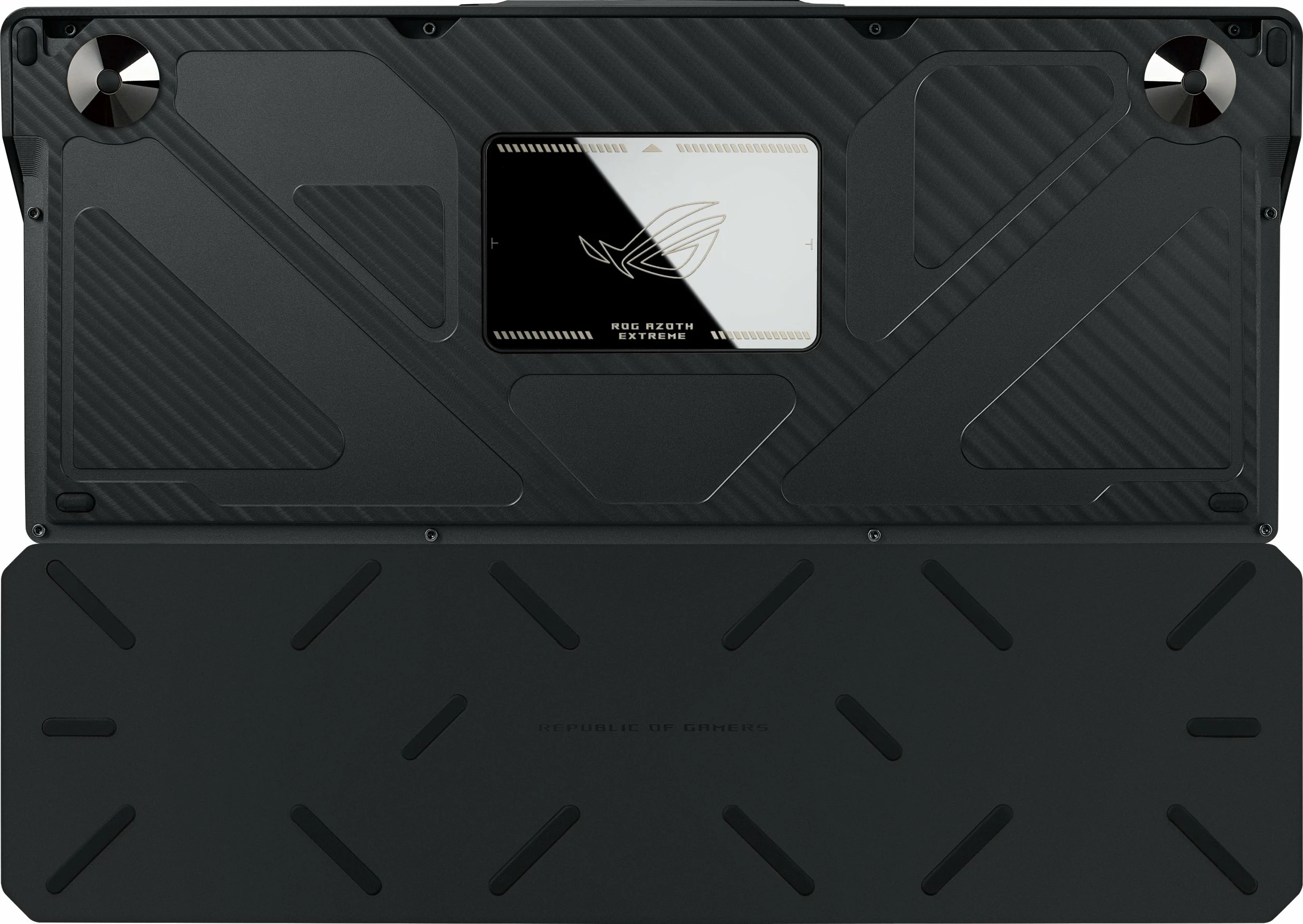 Tastierë gaming mekanike Asus ROG Azoth Extreme 90MP03MA-BKDA01, 75%, NX Snow, RGB, DE layout, me ekran OLED, e zezë, me mbështetëse kyçi