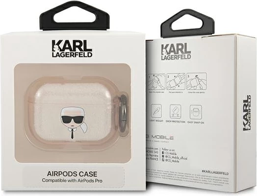 Mbështjellës Karl Lagerfeld KLAPUKHGD për AirPods Pro, Glitter Karl`s Head, Ari