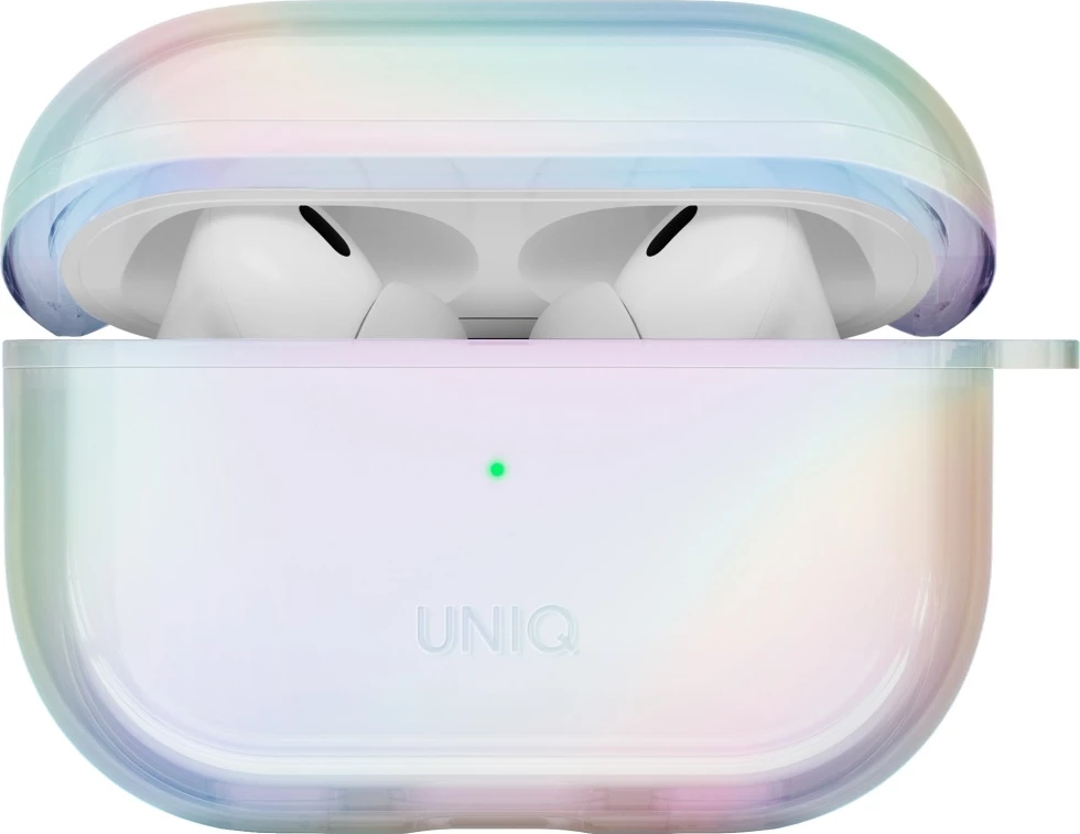 Mbështjellës UNIQ Iridescia për AirPods Pro 2, Holo White me karabiner
