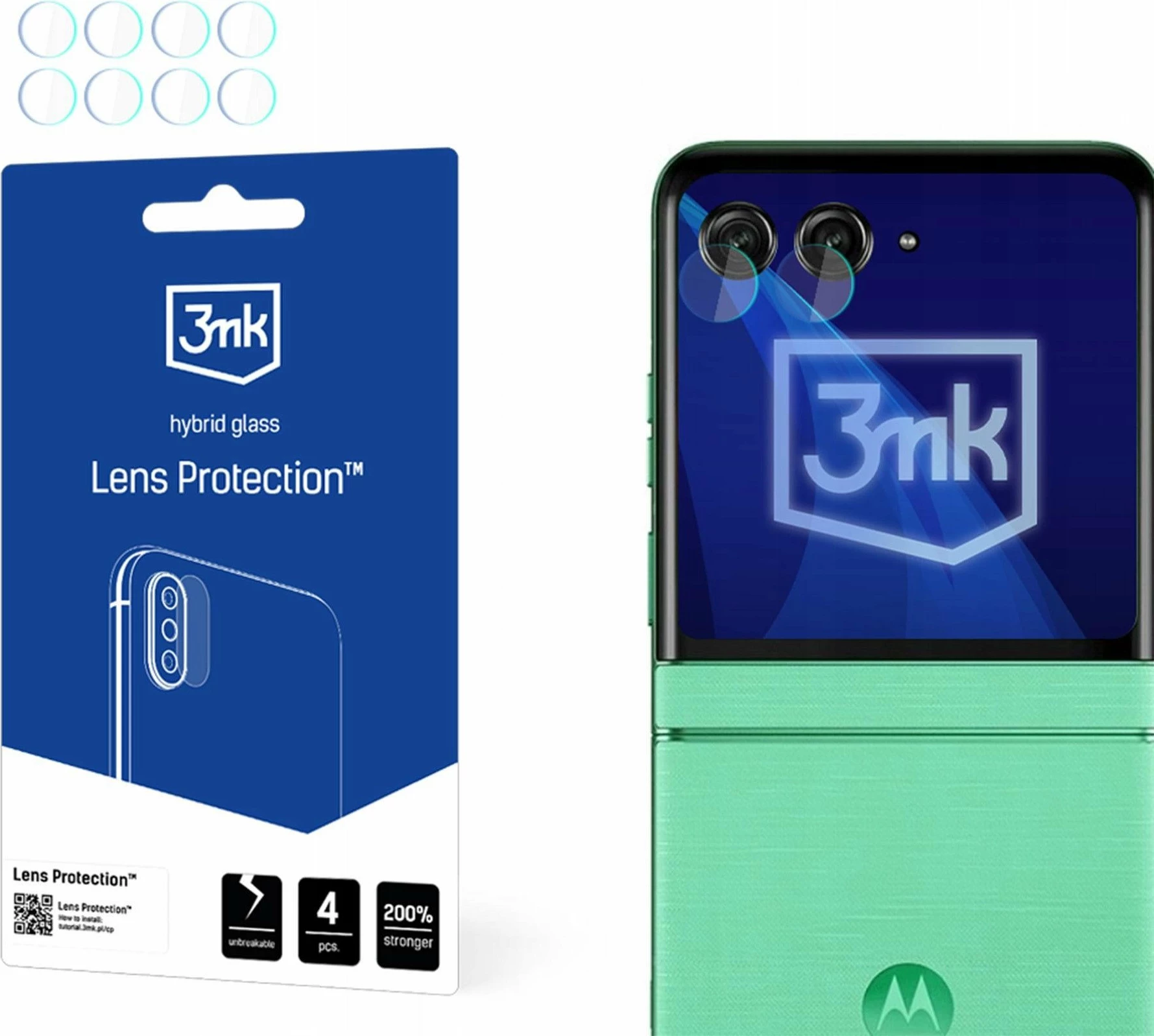 Mbrojtëse lente kamere 3MK Lens Protection për Motorola Razr 60, xham hibrid 6H, 4 copë