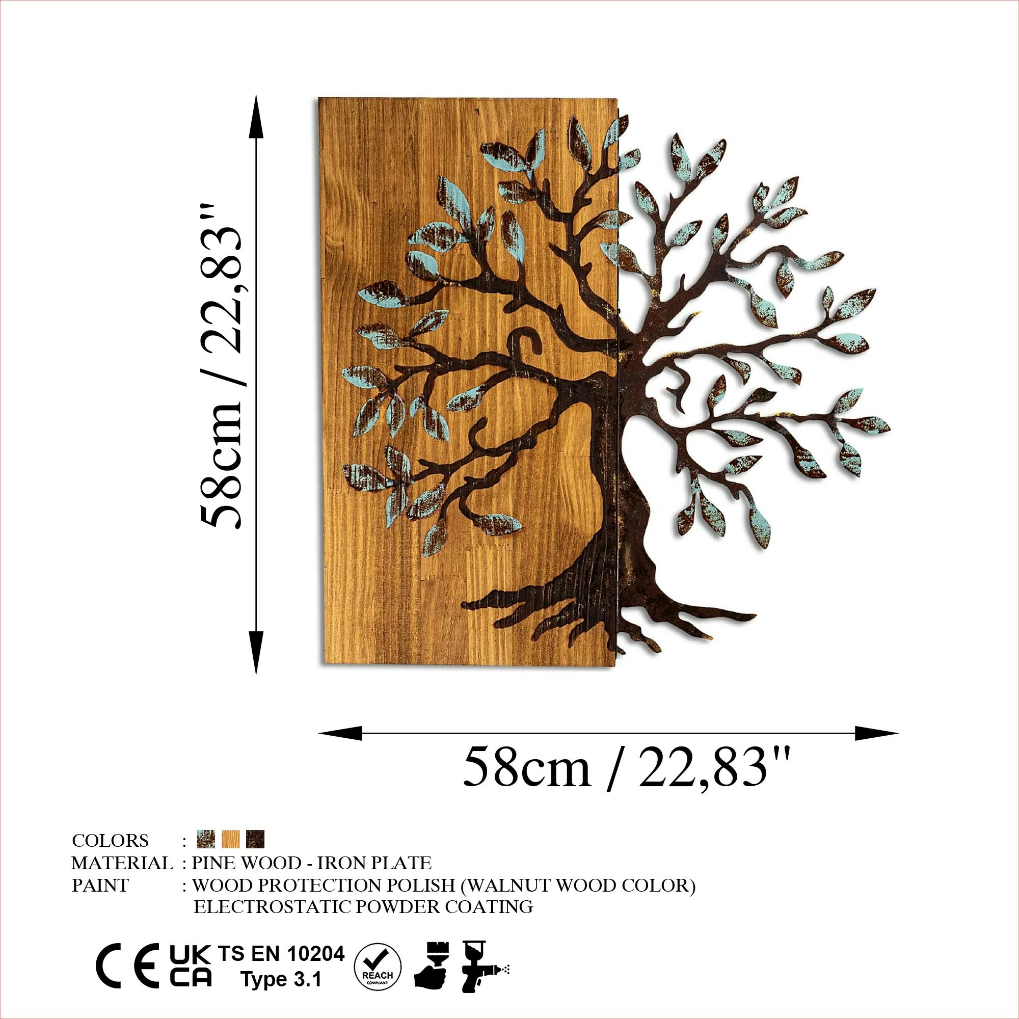 Aksesor dekorativ muri prej druri, Wallity Agac 5, ngjyrë arre, 58x58cm