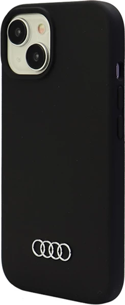 Mbështjellës Audi për iPhone 15, silikon, i zi