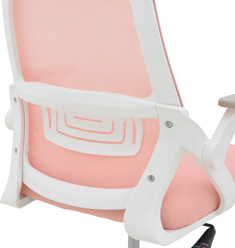 Karrige zyre Reji, pëlhurë rrjetë rozë, kornizë e bardhë, 58x60x89-99cm