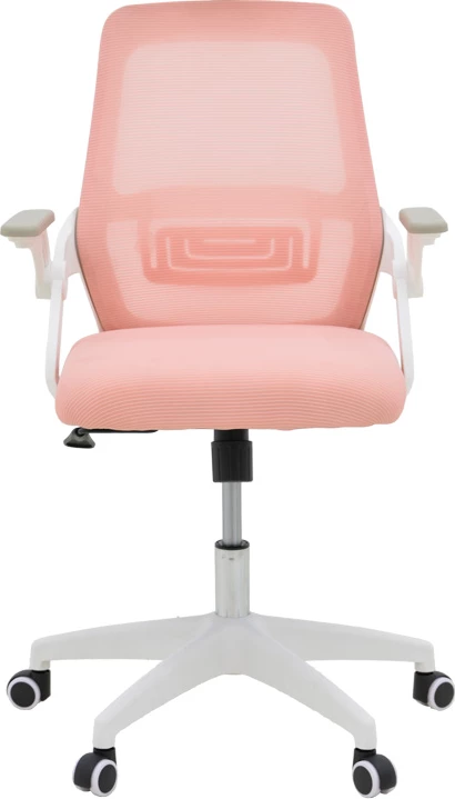 Karrige zyre Reji, pëlhurë rrjetë rozë, kornizë e bardhë, 58x60x89-99cm