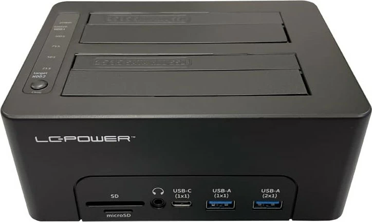 Docking station LC-Power LC-DOCK-C-MULTI-HUB, 2x SATA 2.5/3.5", USB 3.2 Gen 2, HDMI, SD/microSD, e zezë