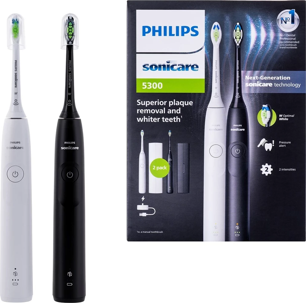 Set furça dhëmbësh elektrike Philips Sonicare HX7109/01, 2 copë, e zezë dhe e bardhë