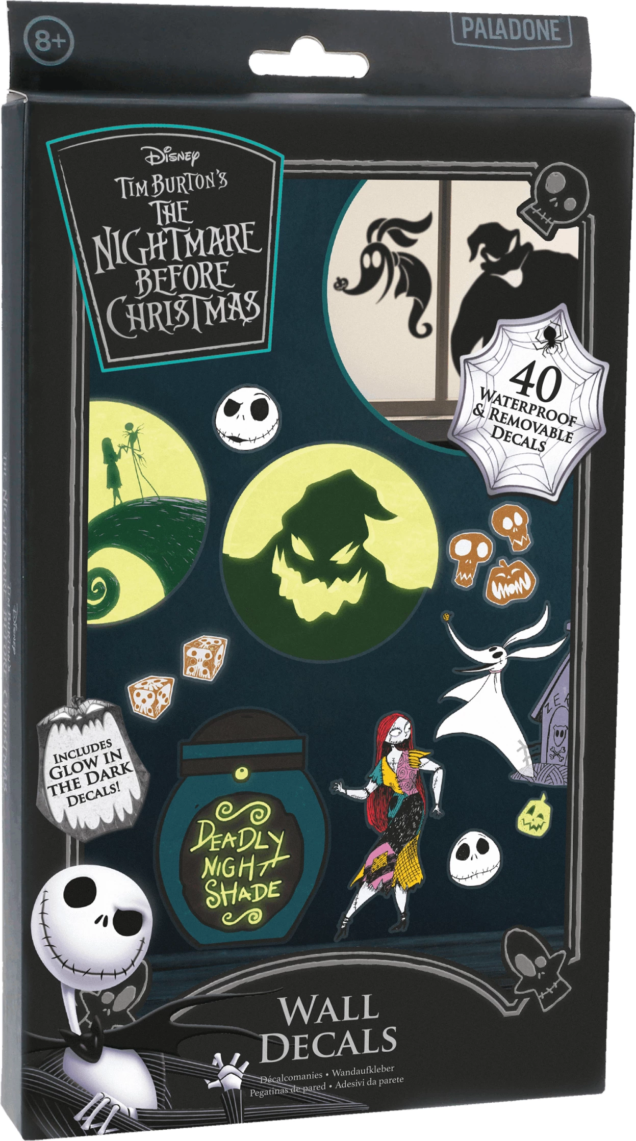 Stikerë muri Paladone Disney The Nightmare Before Christmas, vinil të heqshëm, waterproof, glow-in-the-dark, 40 copë