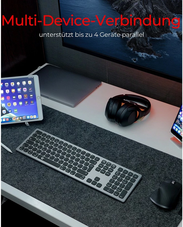 Tastierë KeySonic KSK-8023BTRF, full-size, wireless, Bluetooth, QWERTZ, antracit/zezë