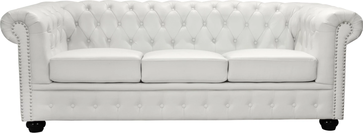 Divan 3 vendësh Chesterfield FH3009.02 lëkurë artificiale e bardhë matte 208x90x73 cm