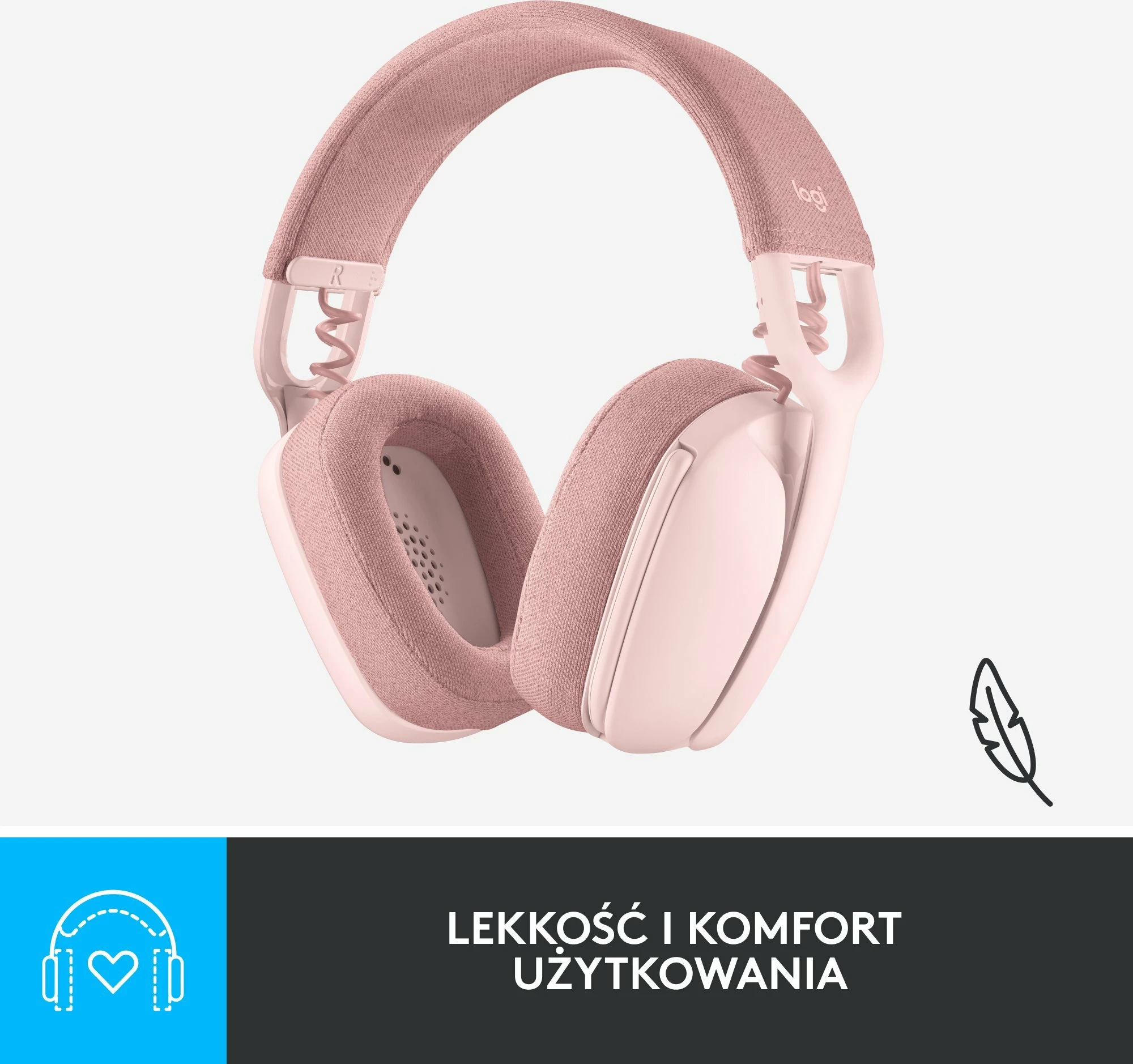 Kufje Logitech Zone Vibe 100 (981-001224), wireless Bluetooth/USB-C, me mikrofon, rozë