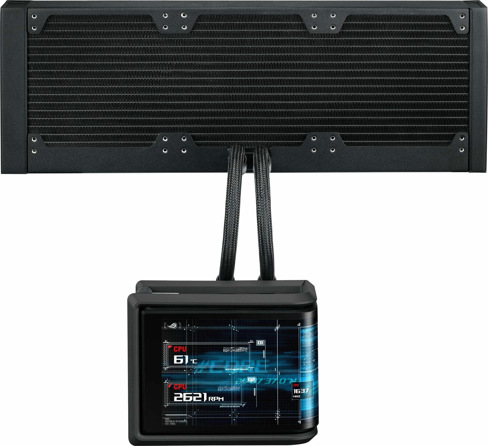 Ftohës me ujë CPU Asus ROG Ryuo IV SLC 360 ARGB 360mm (90RC0151-B0EAY0), me 3 ventilatorë 120mm