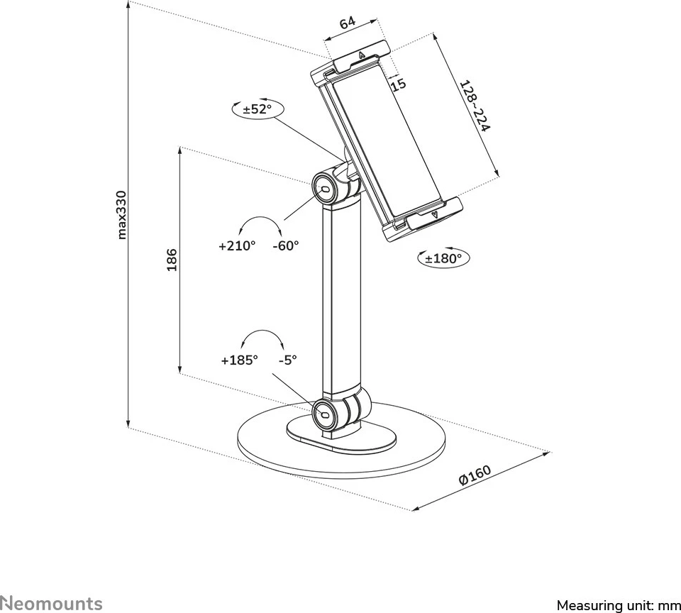 Mbajtës tavoline tabletë/celular Neomounts DS15-540BL1, universal, rrotullim 360°, i zi