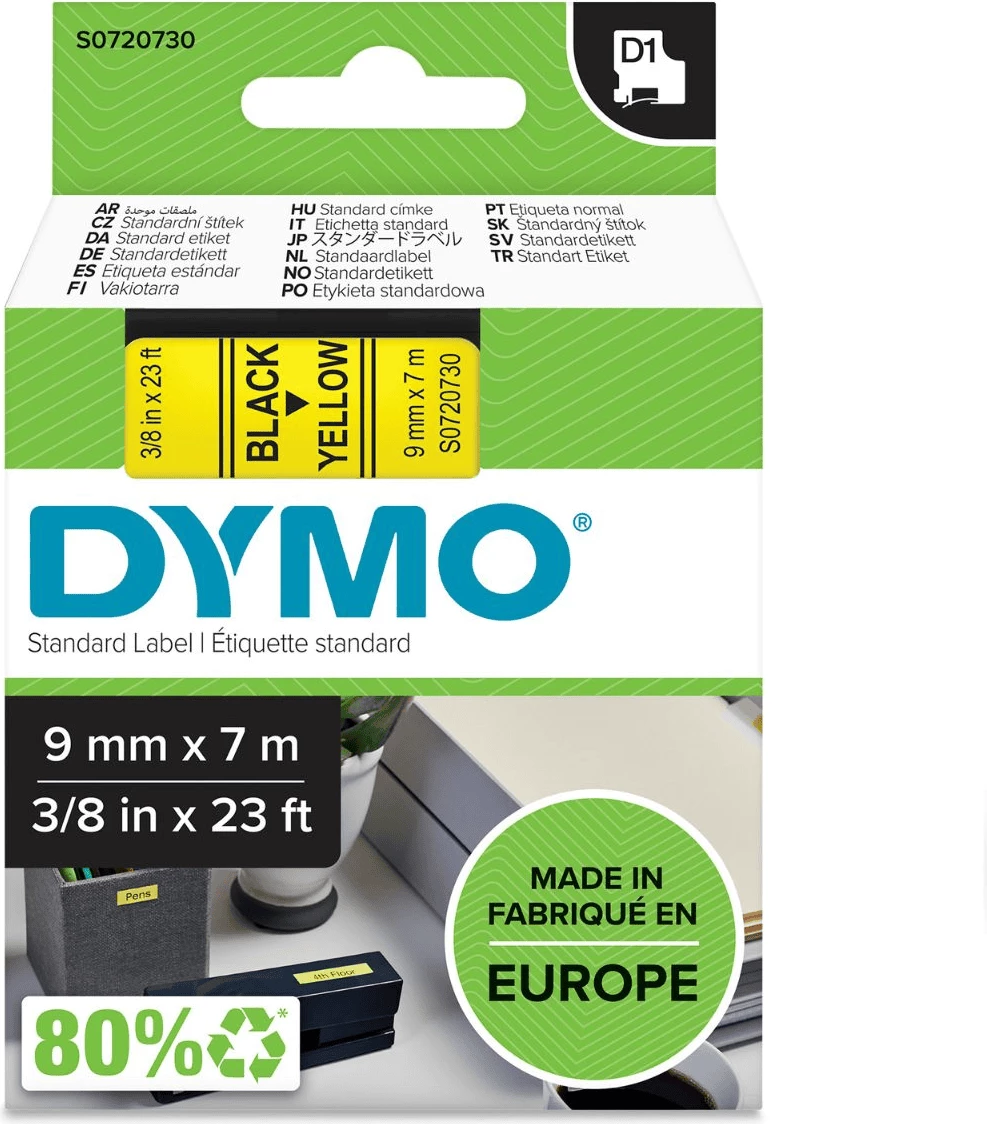 Shirit etiketimi, Dymo, 40918 S0720730 D1, 9mm x 7m, zi në të verdhë