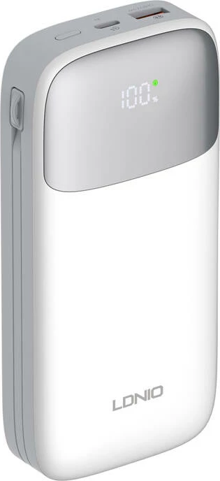 Powerbank LDNIO PQ20, 20000mAh, 22.5W, USB-C, Lightning, Bardhë