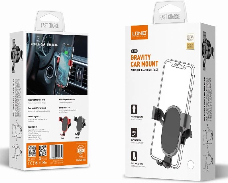 Mbajtës celulari për veturë LDNIO MG01, universal 10–17.7 cm, i kuq/zi