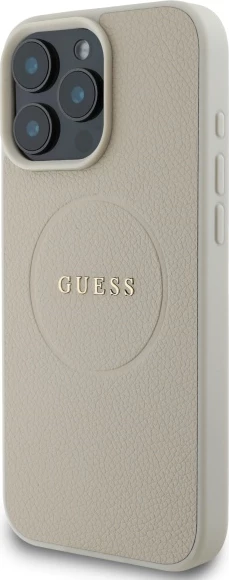 Mbështjellës Guess Grained Ring MagSafe për iPhone 16 Pro Max, Bezhe