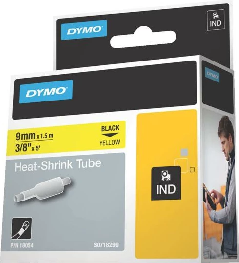 Tub tkurrës për etiketim kabllosh, Dymo RhinoPRO 18054, 9mm x 1.5m, e zezë në të verdhë