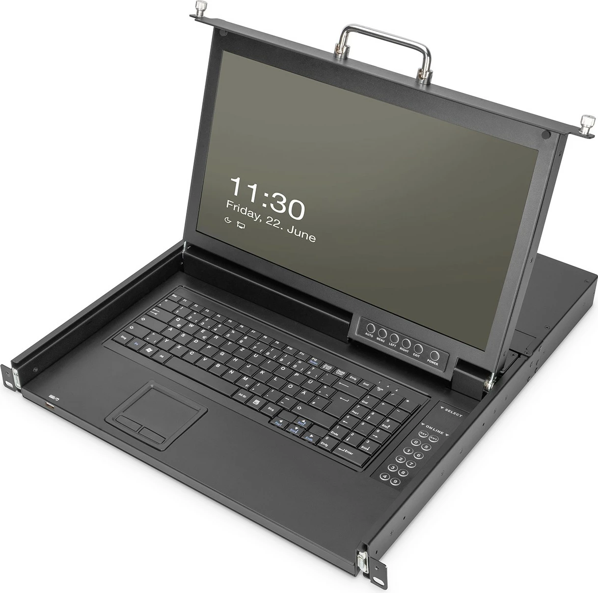 Konsolë modulare Digitus 17" HD LCD, 8-port CAT5 KVM, QWERTZ, e zezë